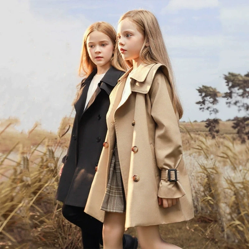 3-14 Years Teenagers Girls Trench Coat New Fashion England Style Windbreaker Jacket For Girls Spring Autumn Children's Clothing
