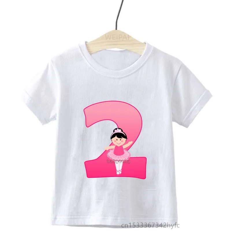 Menina do balé 1-9 números de aniversário camiseta crianças bonito t camisa branca do bebê meninas topo