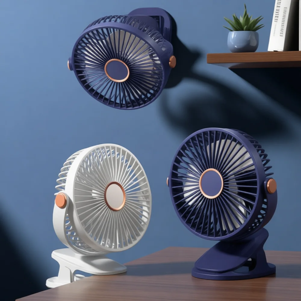 Portable Silent Clip Fan USB Powered Electric Table Fan 5 Speeds Cooling Fan With Lighting Feature For Study Dorm Desk