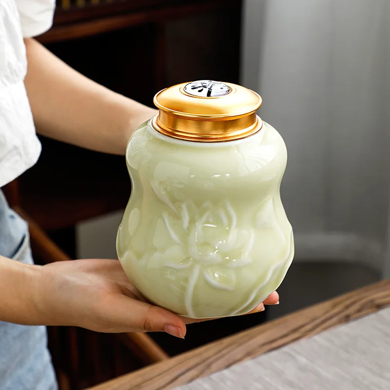 Ceramic Tea Pot Celadon Sealed Candy Nuts Coffee Beans Medicinal Material Storage Home Box Kitchen Food Container