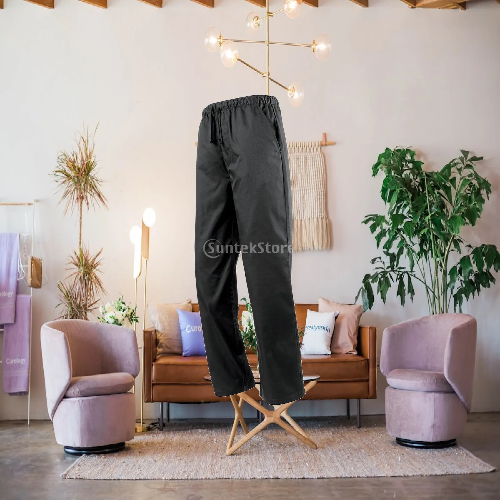 Culinary Uniform Pants Unisex Baggy Chef Trousers Cotton Blend with Elastic Waist for Restaurant
