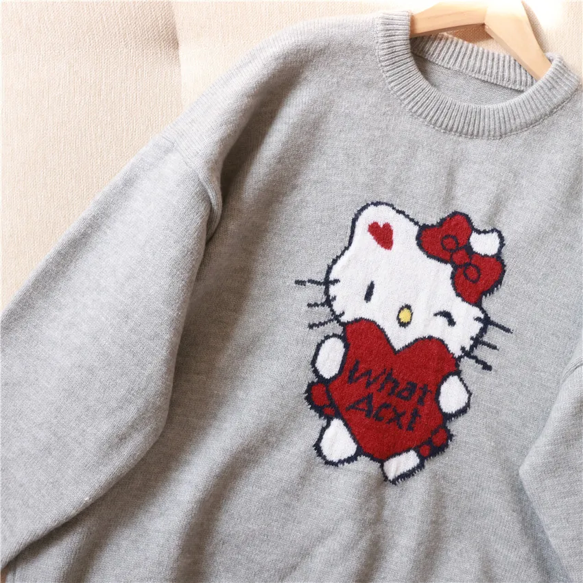

KT Sweater Tail End! Cartoon Anime Commute Sle Long Sve Embroidered Floral Women's Knitwear Autumn Winter Regular Fit