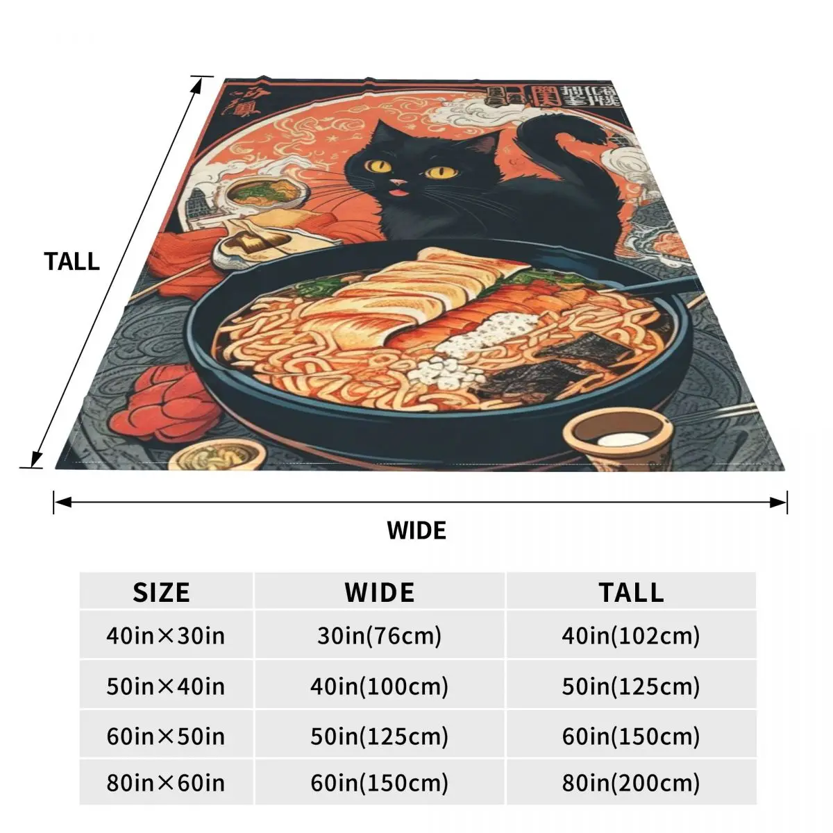 Super Warm Blanket Travel Cute Black Cat Throw Blanket Eating Maruchan Ramen Noodles Flannel Bedspread Cute Sofa Bed Cover