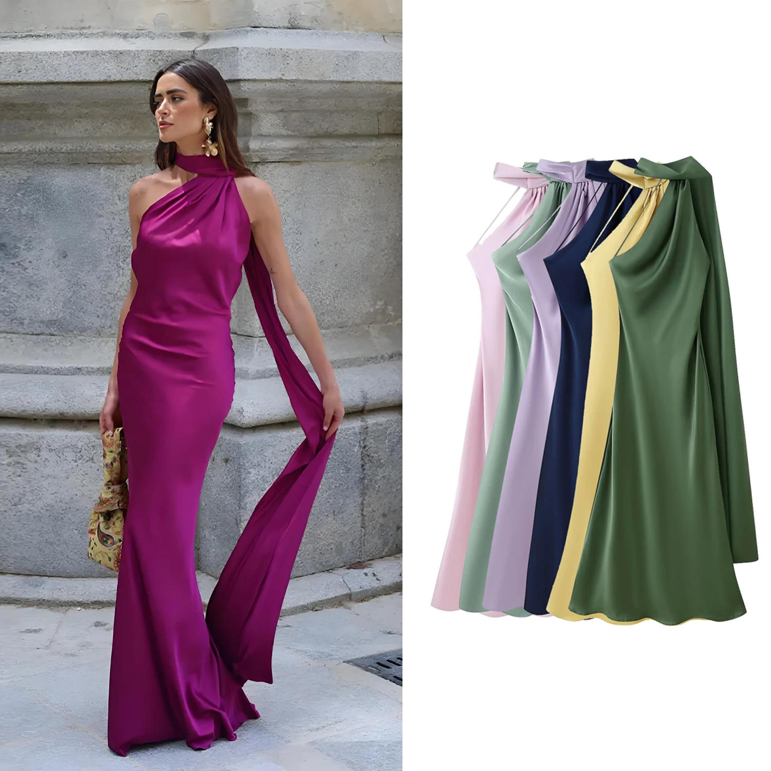 purple silk dress zara open lace back dress Zara NWT Pleated Dress