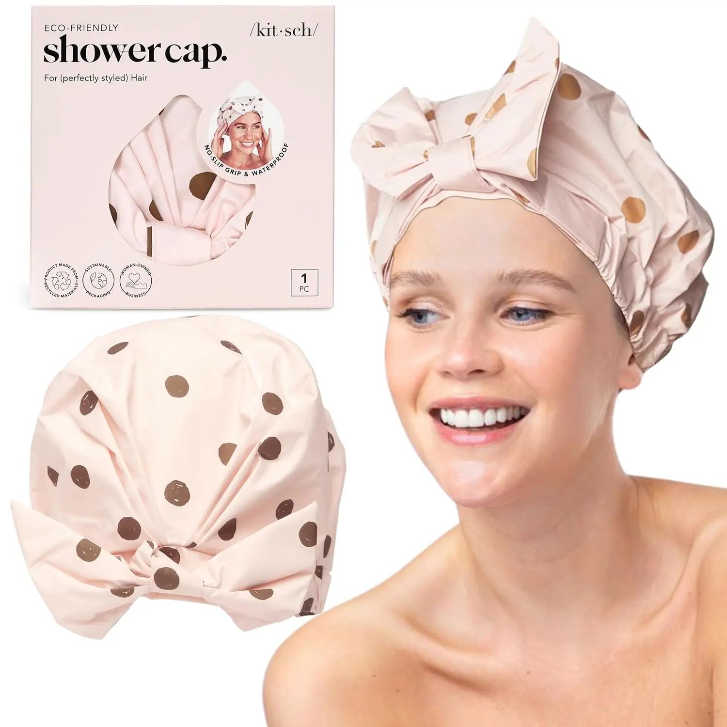 

Reusable Waterproof Shower Cap for Women - Non-Slip, Quick-Dry, Large Hair Cap for Long & Short Hair, Comfortable Design - Blush