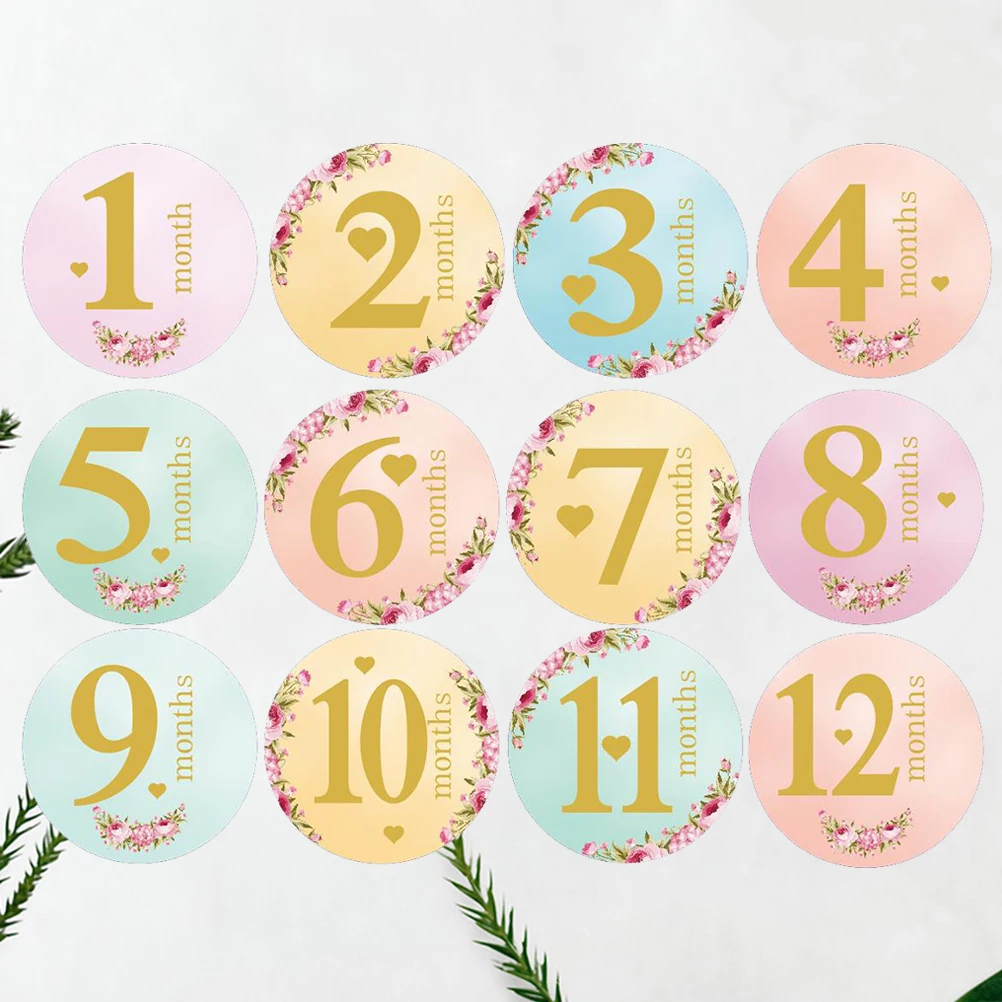 

12 Pcs Baby Monthly Stickers Infant Milestone Discs Newborn Year Photo Props Gifts Photography Accessories