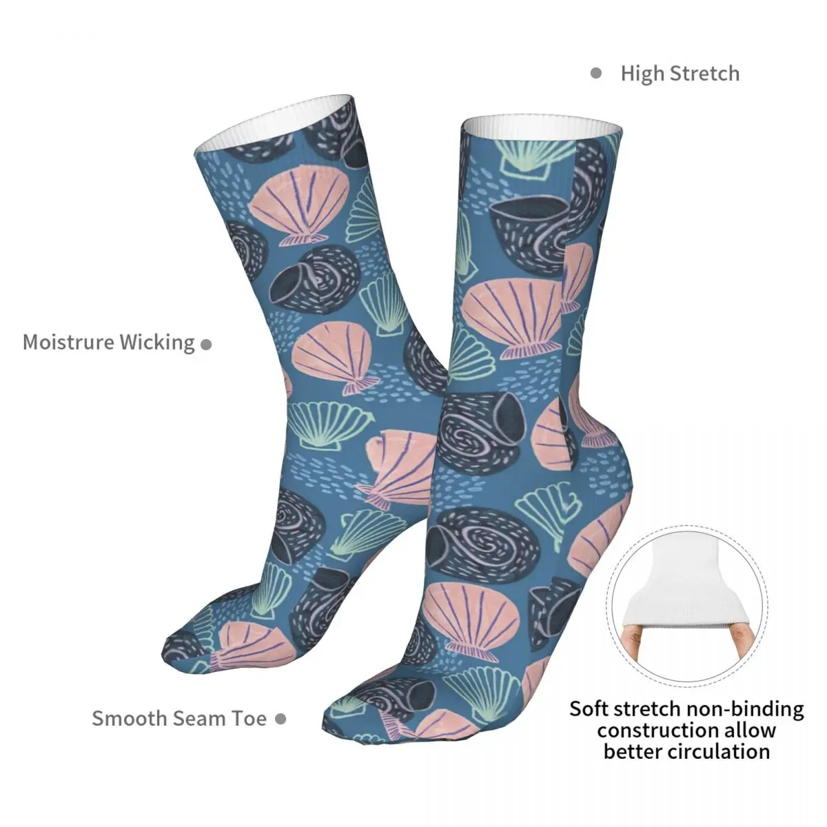 Men Sports Seashells Socks Cotton Compression Sea Ocean Woman Sock