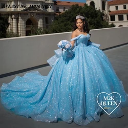 EVLAST Customized Shiny Blue Quinceanera Dress Applique Beading Crystals Bow Corset Sweet 16 Mexican Vestidos De 15 Anos SQ427