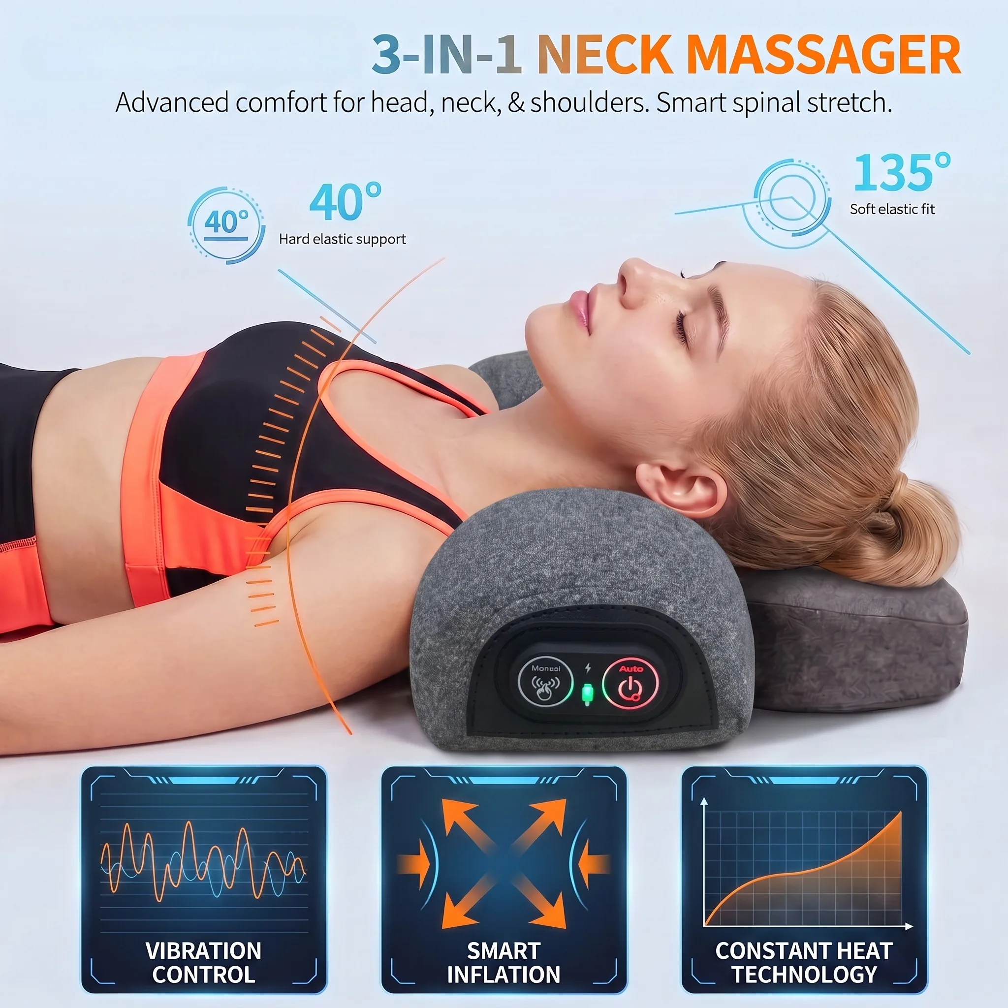 JAIYORL Electric Neck Massager Pillow Cervical Stretcher Heating Vibration Massage Back Traction Pillows Support Gift Box