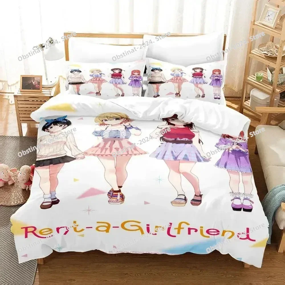 Anime Rent-A-Girlfriend Chizuru 3D Printing Comforter Bedding Set,Duvet Cover Bed Set Quilt Cover Pillowcase,King Queen Size Kid