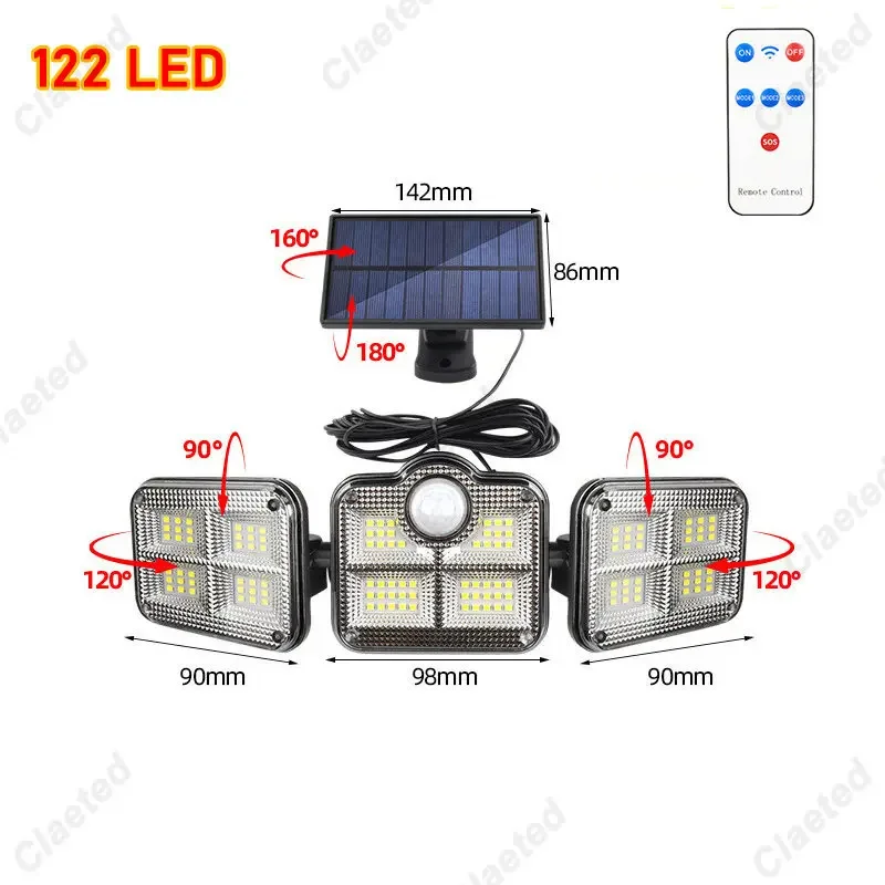 Luces solares de pared Súper brillantes, lámpara Solar impermeable IP65 para interiores y exteriores con cabezal ajustable, gran ángulo de