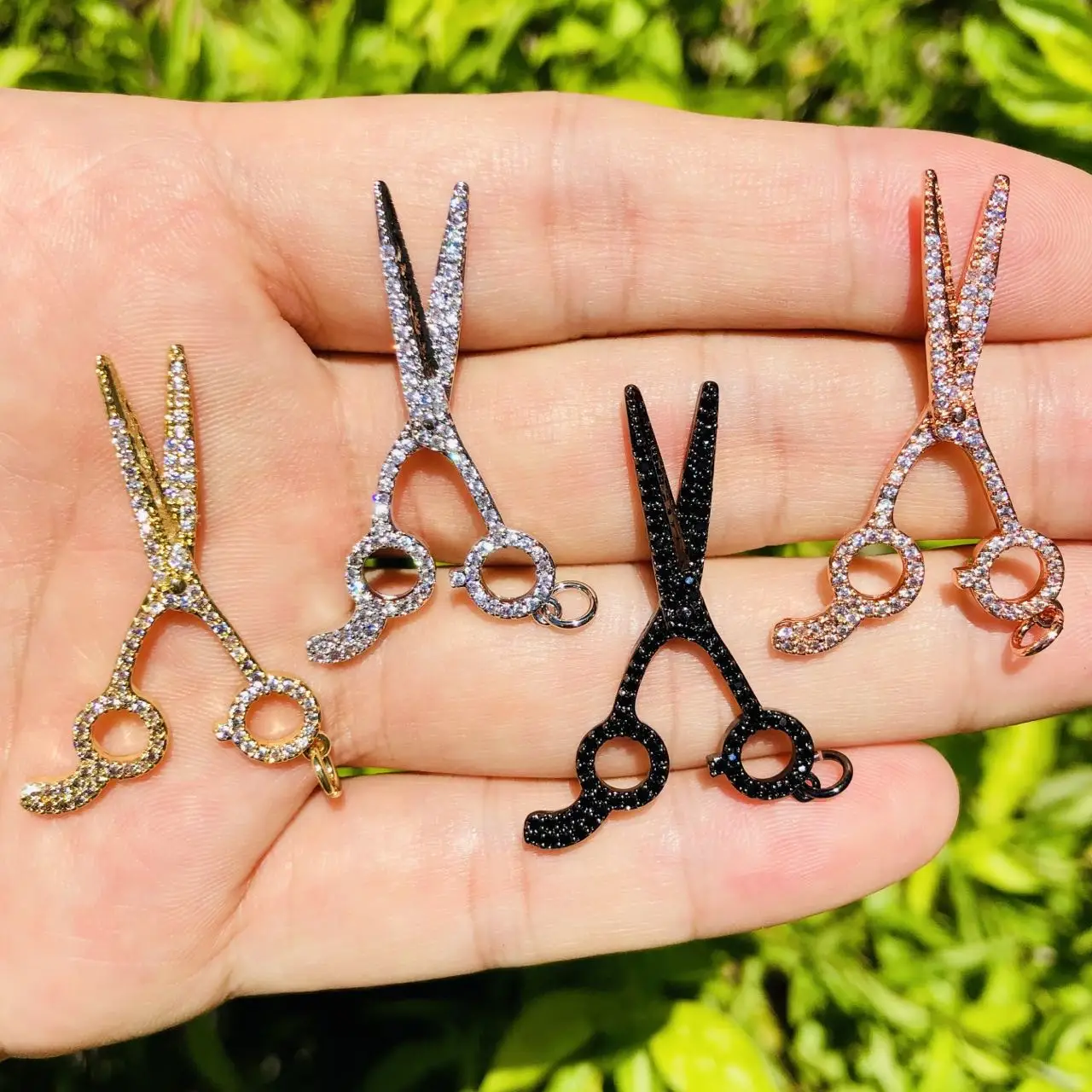 

5Pcs Cubic Zirconia Paved Scissors Pendant Charms For Necklace Bracelet Jewelry Making Accessories