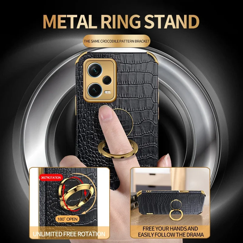 ل Redmi نوت 12 برو زائد 5G 12S 12C 4G جراب هاتف مع حامل حلقة مغناطيسية التمساح بولي Leather الجلود سيليكون لينة غطاء حالات