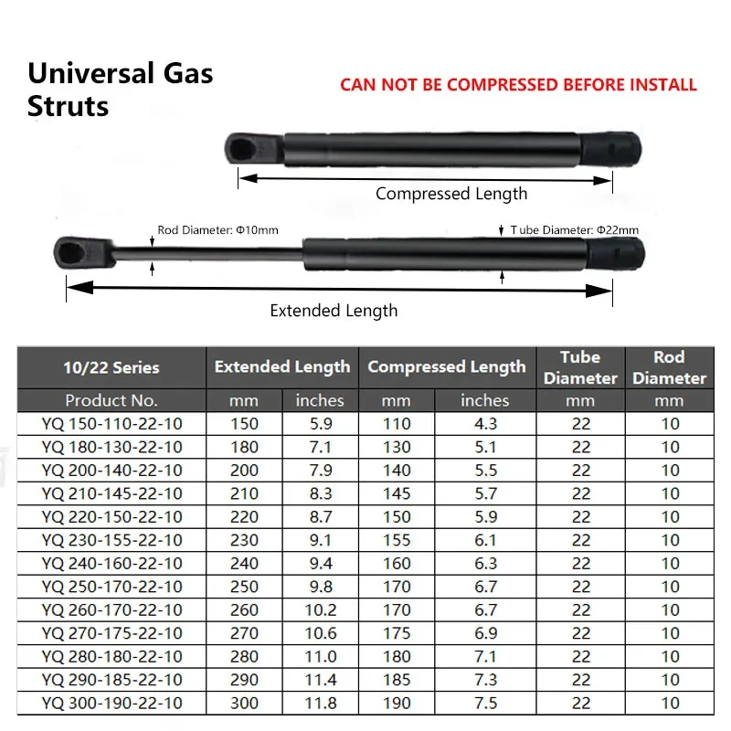 1PC 600N/135LB 150-300mm Universal Gas Struts Ball Socket Endings Lift Support Storage RV Bed Window Lift Lid Support Gas Spring