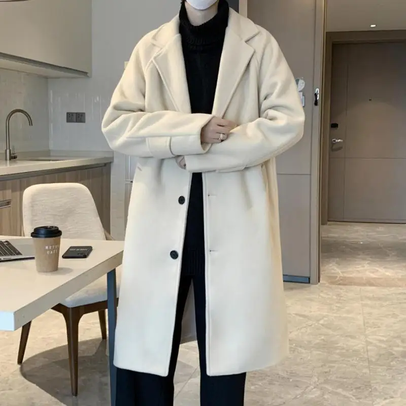 Oversize White Long Trench Coats For Mens Loose Korean Fashion Autumn 2022 Men\'s Winter Overcoats Black Woolen Long Jackets New