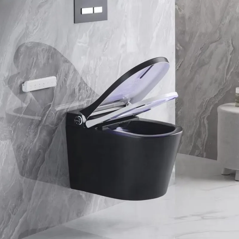 Inteligentna toaleta bidetowa europejskiego standardu, inteligentna czarna toaleta wisząca, inteligentna toaleta wisząca na ścianie, inteligentna toaleta WC, inteligentna toaleta.
