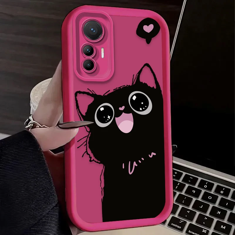 Casing Ponsel Kucing Hitam Kartun Lucu untuk Xiaomi Mi 15 Ultra 14 13 12 12S 12X 11 Lite 5G NE 13T 12T 11T 14T Pro Sampul Silikon Lembut