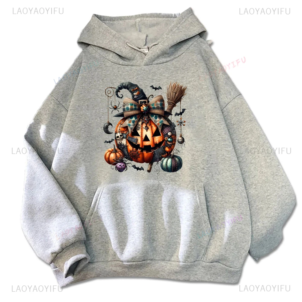 Fear Horror Spooky Cartoon Pumpkin Lamp Graphic Hallowmas Hoodie Trick or Treat Warm Windproof Harajuku Casual Couple Hoodies