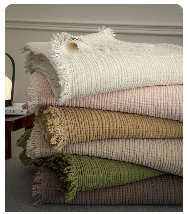 4 Layer Army Green Cotton Blanket Foldable Swaddle Blanket Breathable Cotton Infant for Bed Sofa Cover Travel Blanket