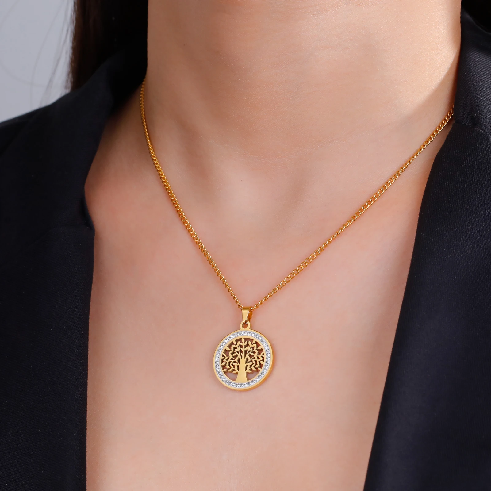 Skyrim Tree of Life Clear Zircon Round Pendant Necklace Women 