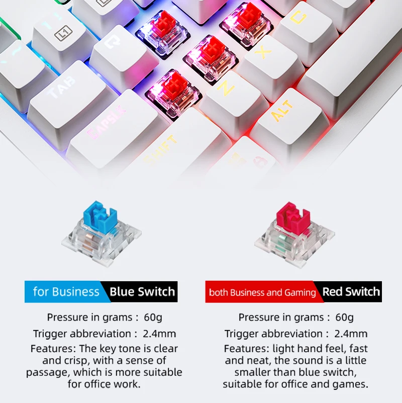 ThundeRobot KG3104 104คีย์คีย์บอร์ด USB แบบมีสาย LED Backlit Gaming คีย์บอร์ด Gamer สีฟ้าสีแดงสำหรับเดสก์ท็อป