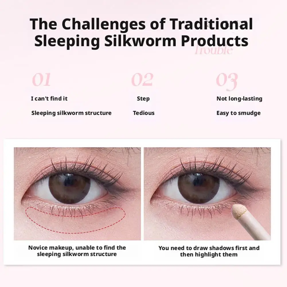 قلم دودة القز الكذب برأسين لتفتيح وتسليط الضوء على الظل 2 في 1 قلم دودة القز للنوم قلم تحديد عيون دودة القز