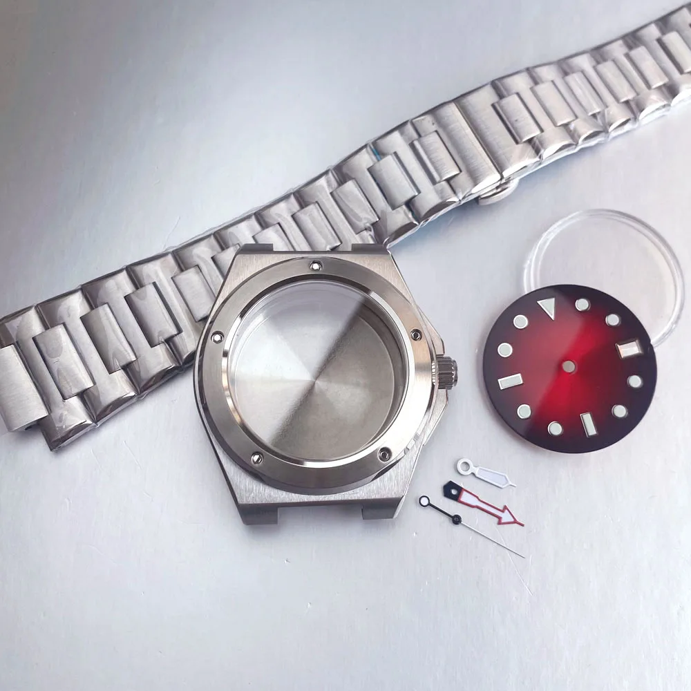 20ATM Waterproof 40mm Sapphire Dive Watch Case For Ingenieur NH35 NH36 Movement Men Watch Part Red Blue Dial Hand Steel Bracelet