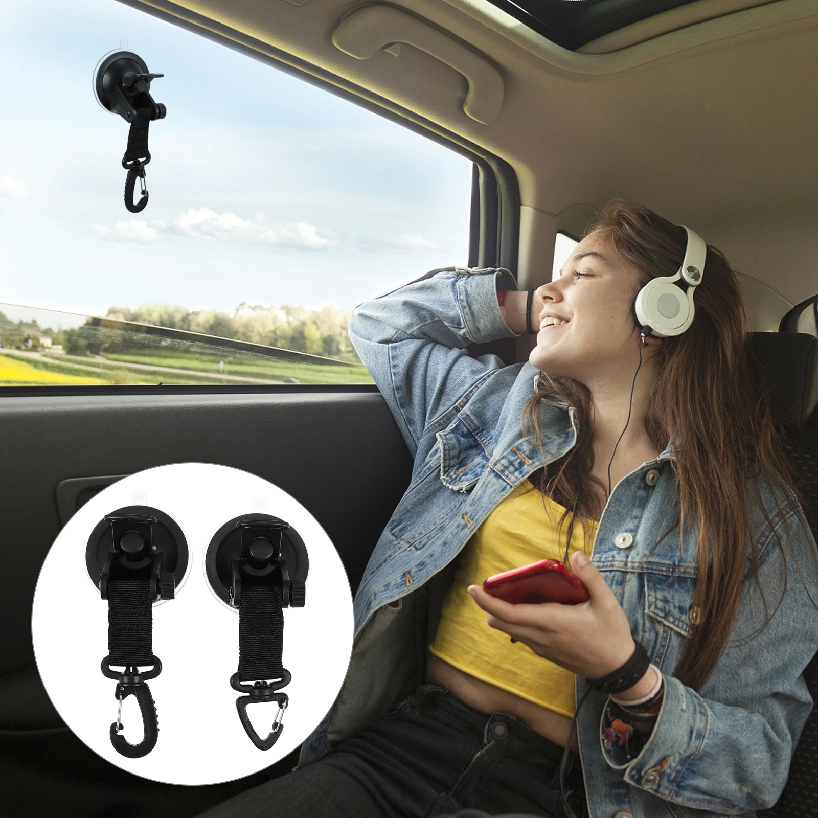 

2pcs Suction Cup Hooks Heavy Duty Strong Adhesive for Glass Boat Car Outdoor Use Tie Down Hook Fixing Plate Lightweight Tension