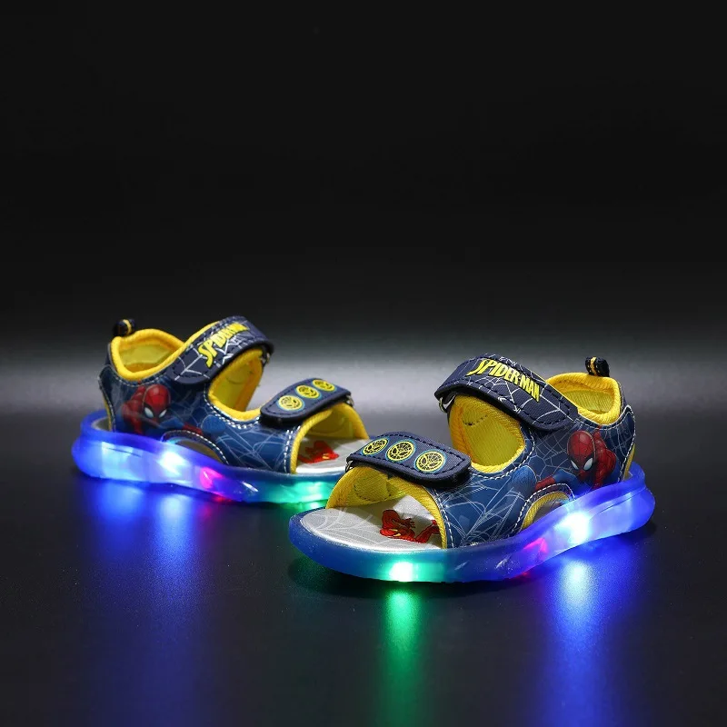 Disney Summer Children's Sandals Frozen Priness Elsa Anna Children's Sandals LED Light SpiderMan for Boys Sandals Summer