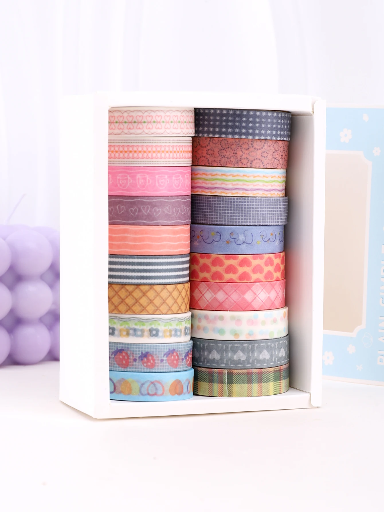 20rolls/Box Colorful Slim Washi Tape Set Masking Tape For Journaling, Scrapbooking And Notebooks Cute Stationery Washi Tape