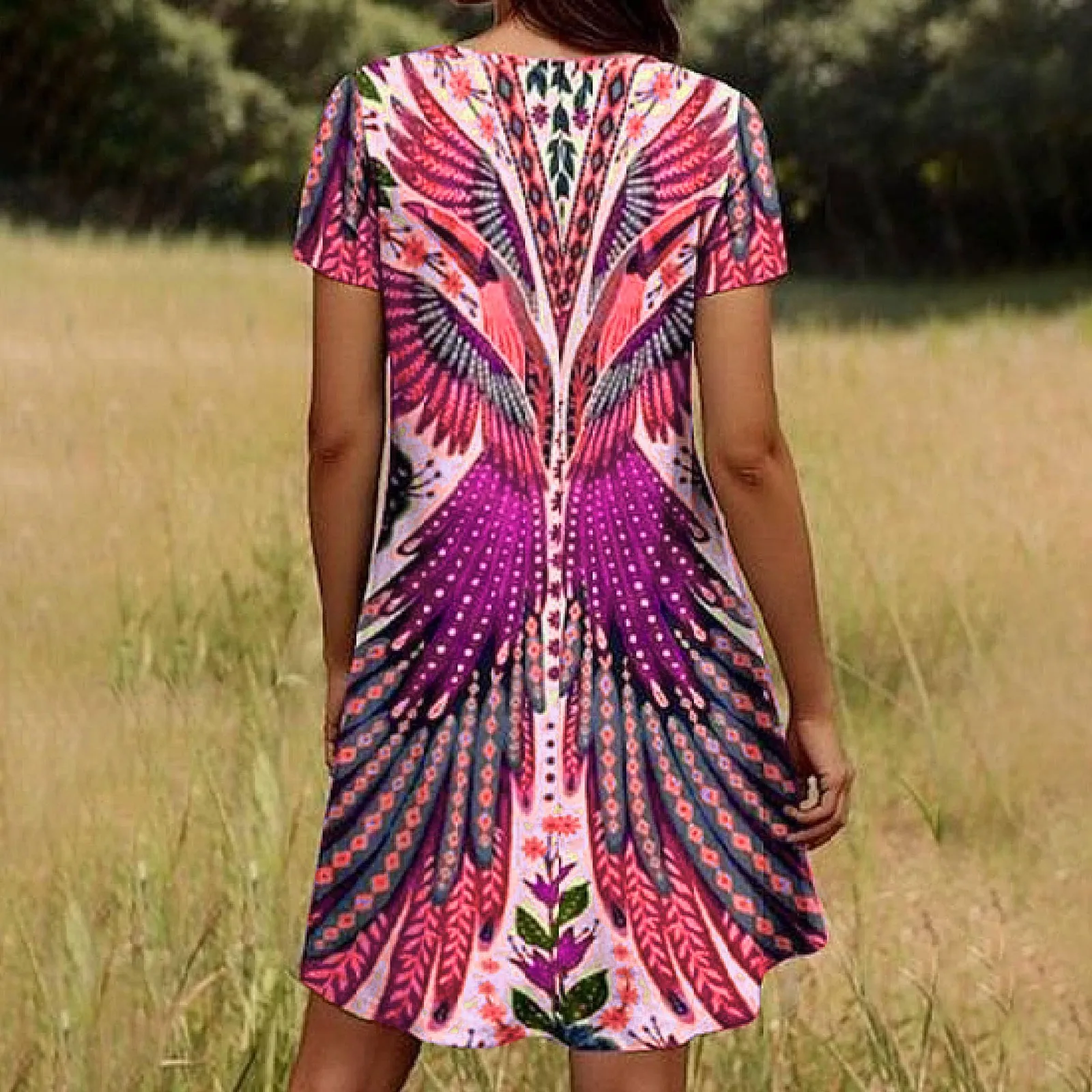 Faux Butterfly Pattern Dress Maxi Dresses For Women Boho Summer Dresses 2025  Birthday Dresses Short-Sleeved Dress Vestidos Midi