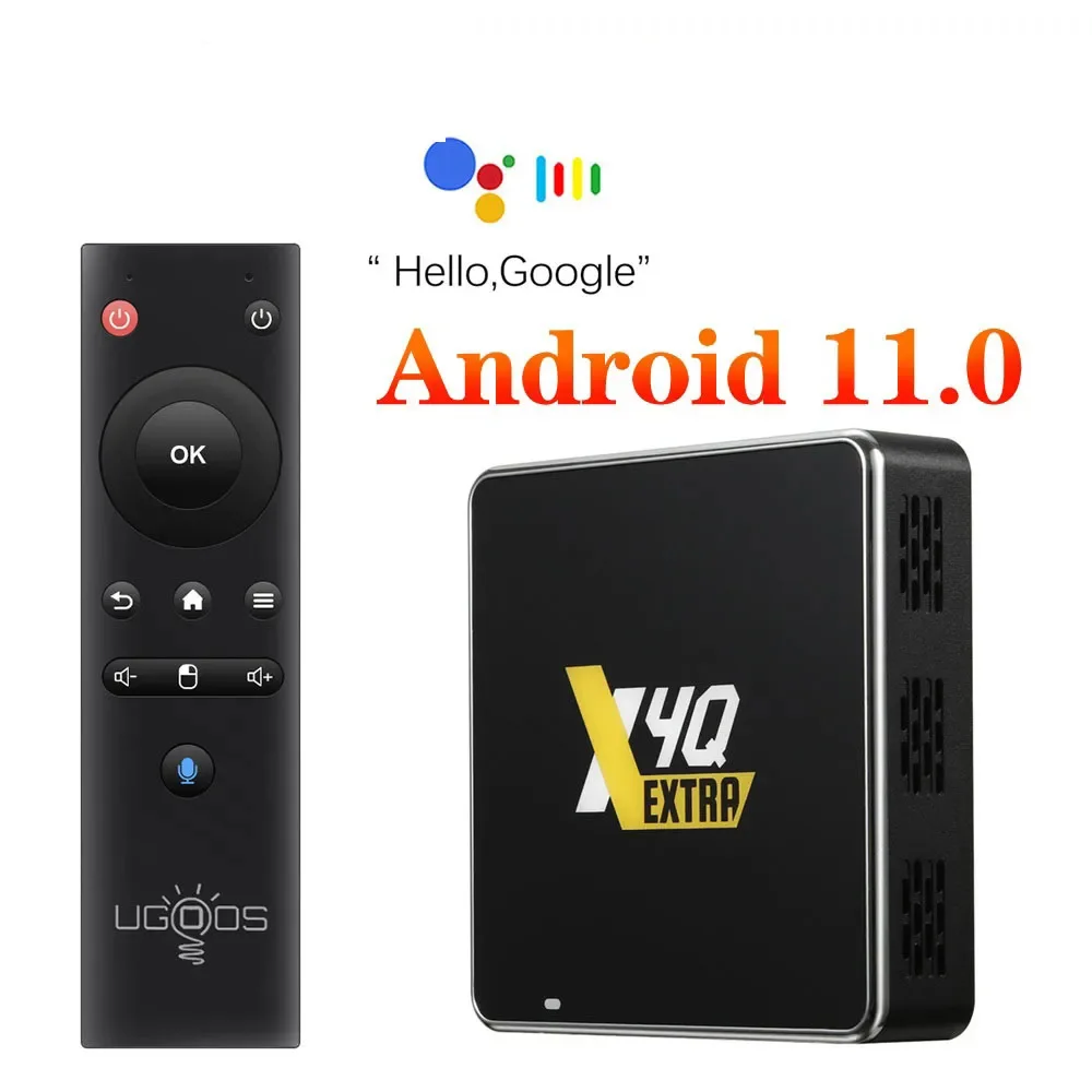 UGOOS X4Q Extra LPDDR4 4GB 128GB TV Box Android 11 Winevine L1 Amlogic S905X4 4K Google Voice 2G 16G 32G 64G X4Q Cube Pro Plus