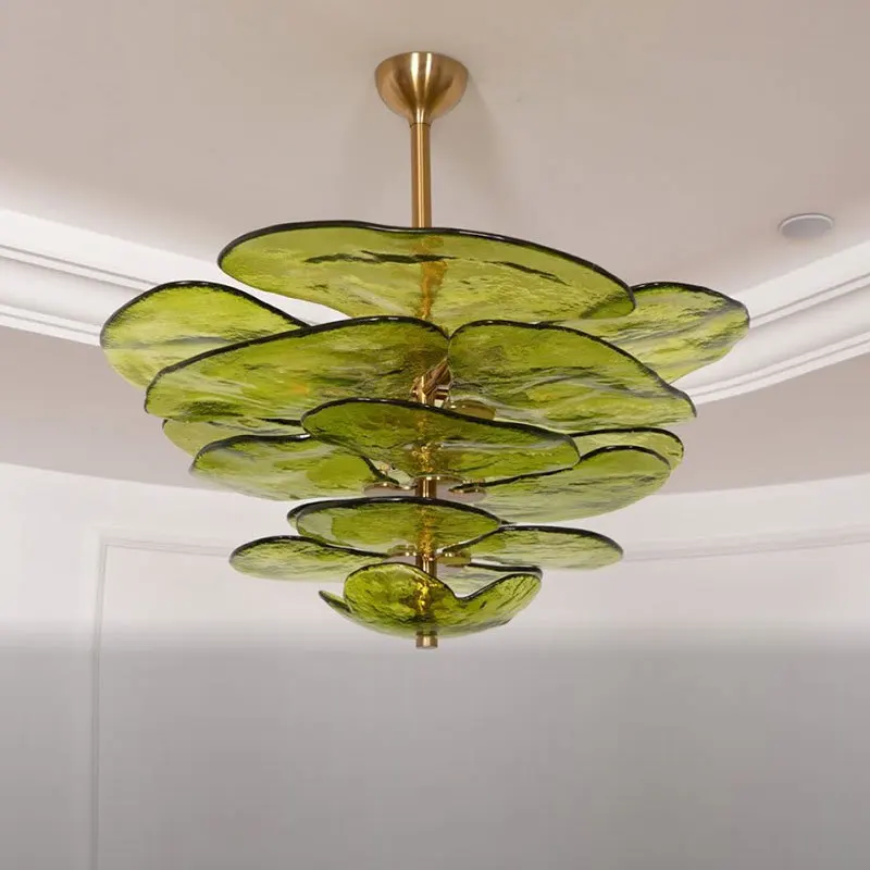 

French Murano Vintage Designer Leaf Glass Lamp Romantic Luxury Chandelier for Dining Living Room Bedroom Office