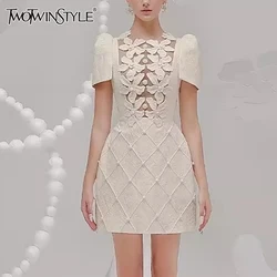 TWOTWINSTYLE Embroidery Designer A Line Dresses For Women O Neck Short Sleeve High Waist Elegant Slimming Mini Dress Female New