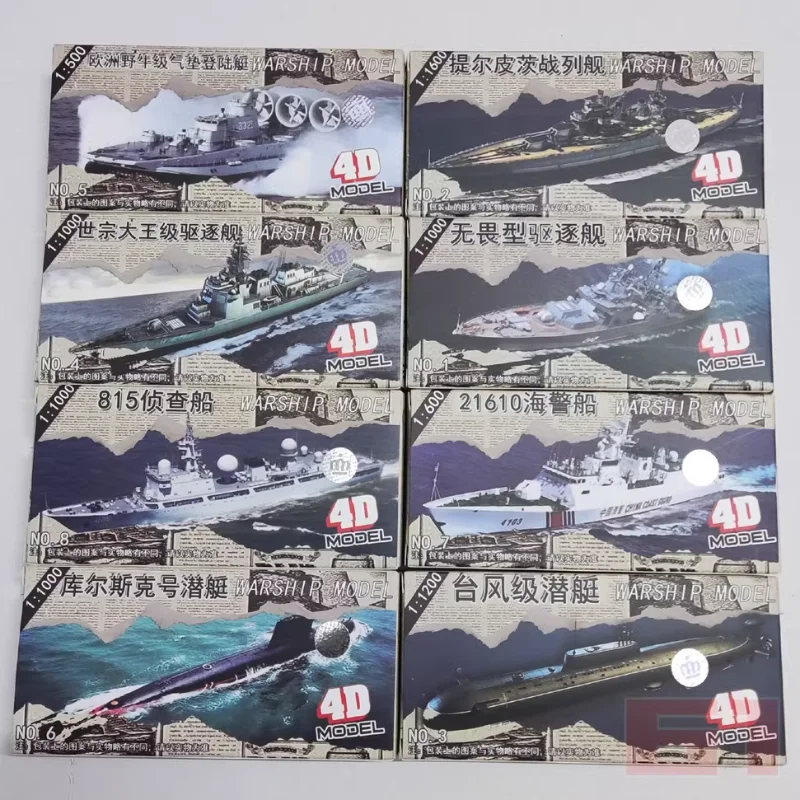 Modello di nave da guerra assemblato 4D Set da 8 pezzi Dreadnought Destroyer Typhoon Class Submarine Hovercraft Barca giocattolo
