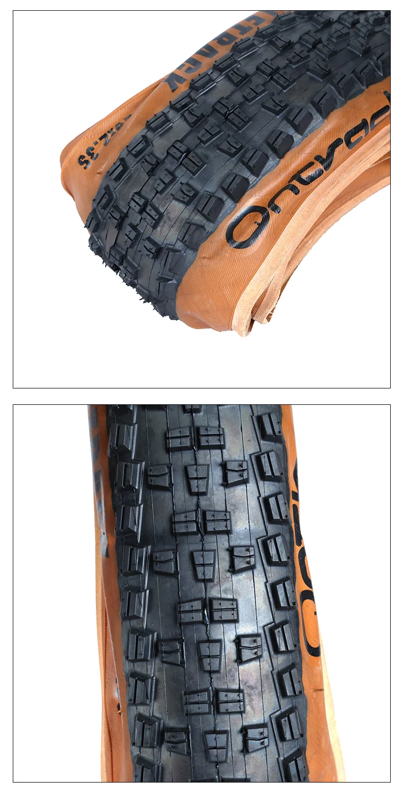 ONTRACK WOLFTRACK Faltbarer Reifen 26 27,5 29X2,35 30TPI SKIN Schwarzer und Brauner Seitenwandfarbton – Detail 7