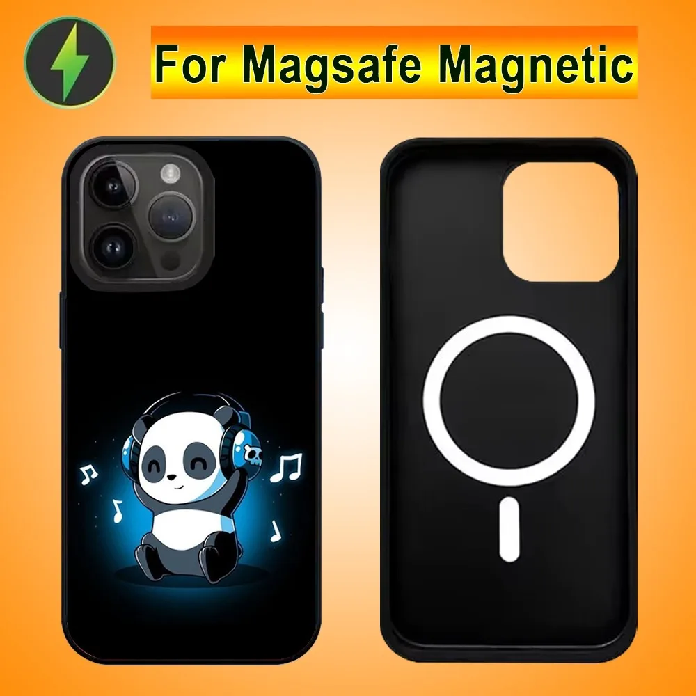 Panda kreslený telefon pouzdro pro iPhone 15 14 13 pro maxi 11pro 12 mini mala alex zrcadlo pro MagSafe bezdrátový nabíjení zakrýt