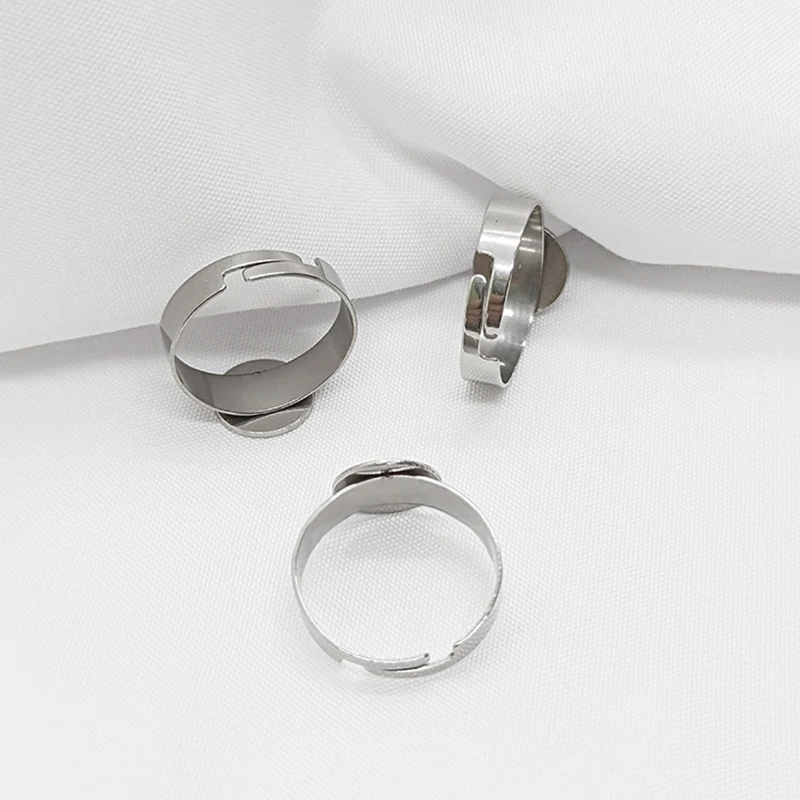 10Pcs Stainless Steel Adjustable Ring Blank With Round 8mm Pad Ring Base Bezel Settings For Diy Jewelry Making Gluing Cabochons