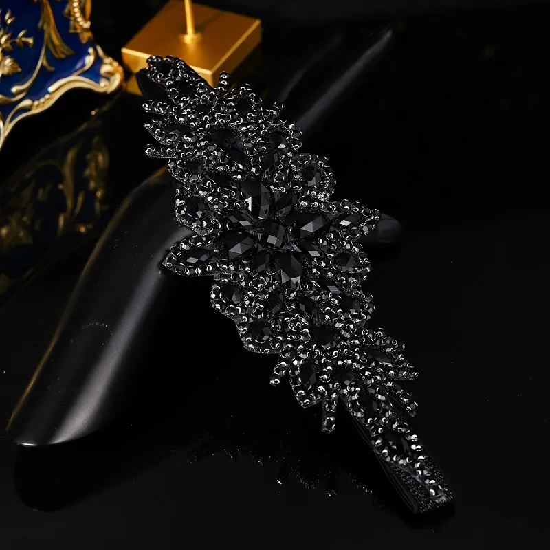 Miallo Vintage 1920s Great Gatsby Black Rhinestone Headband Elegant Black Crystal Flapper Headpiece for Gothic Wedding Prom Part view 2