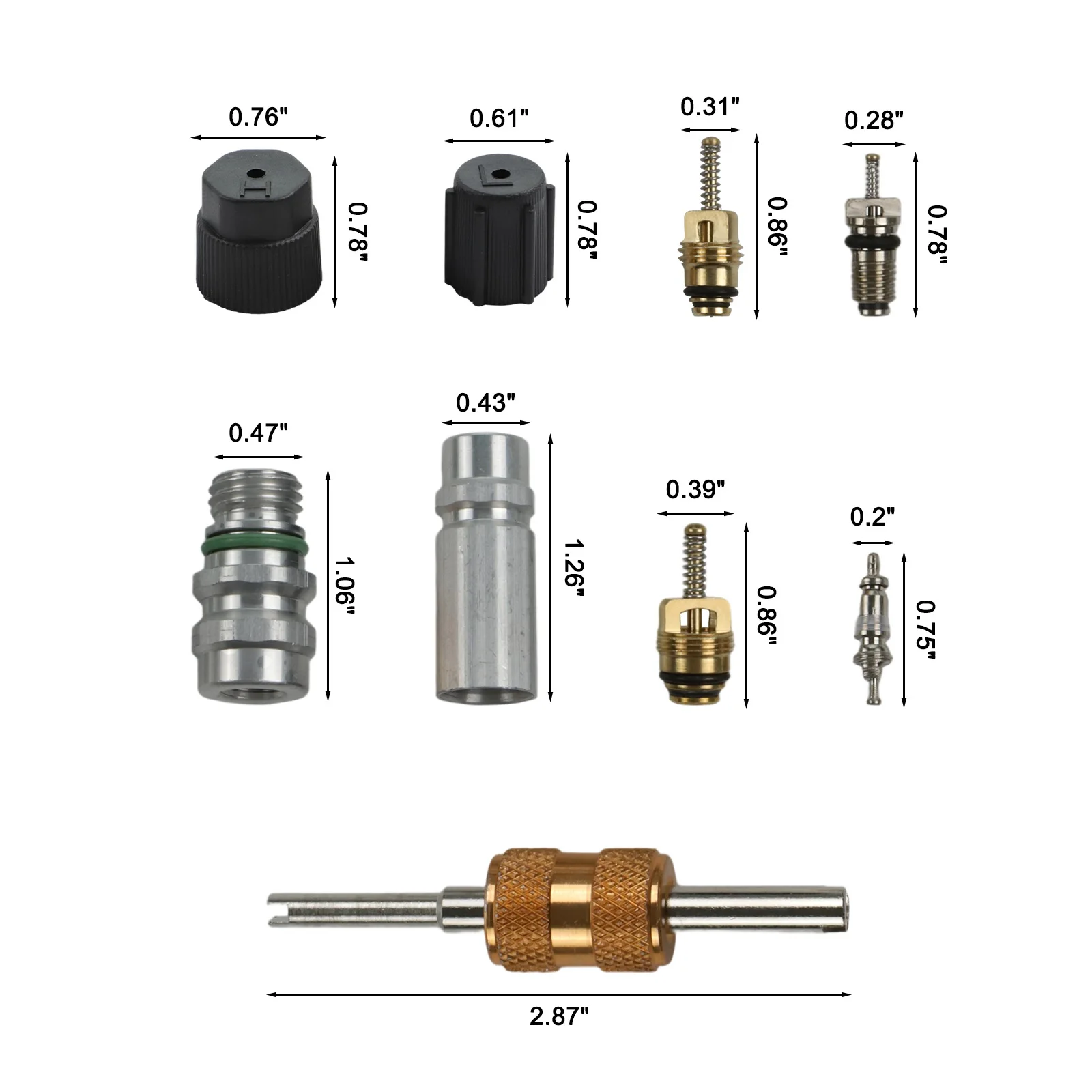 

Компактный набор сердечников клапана Уплотнение сервисного порта переменного тока для автомобильного использования Универсальный комплект сервисного порта переменного тока, как показано на рисунке