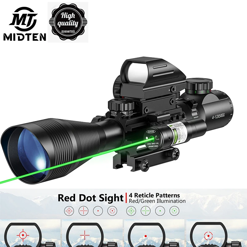 

Rifle Riflescope Combo 4-12x50EG Dual Illuminated Optics IIIA/2MW Green Laser Dot Sight 4 Holographic Reticle 20mm Scope Mount