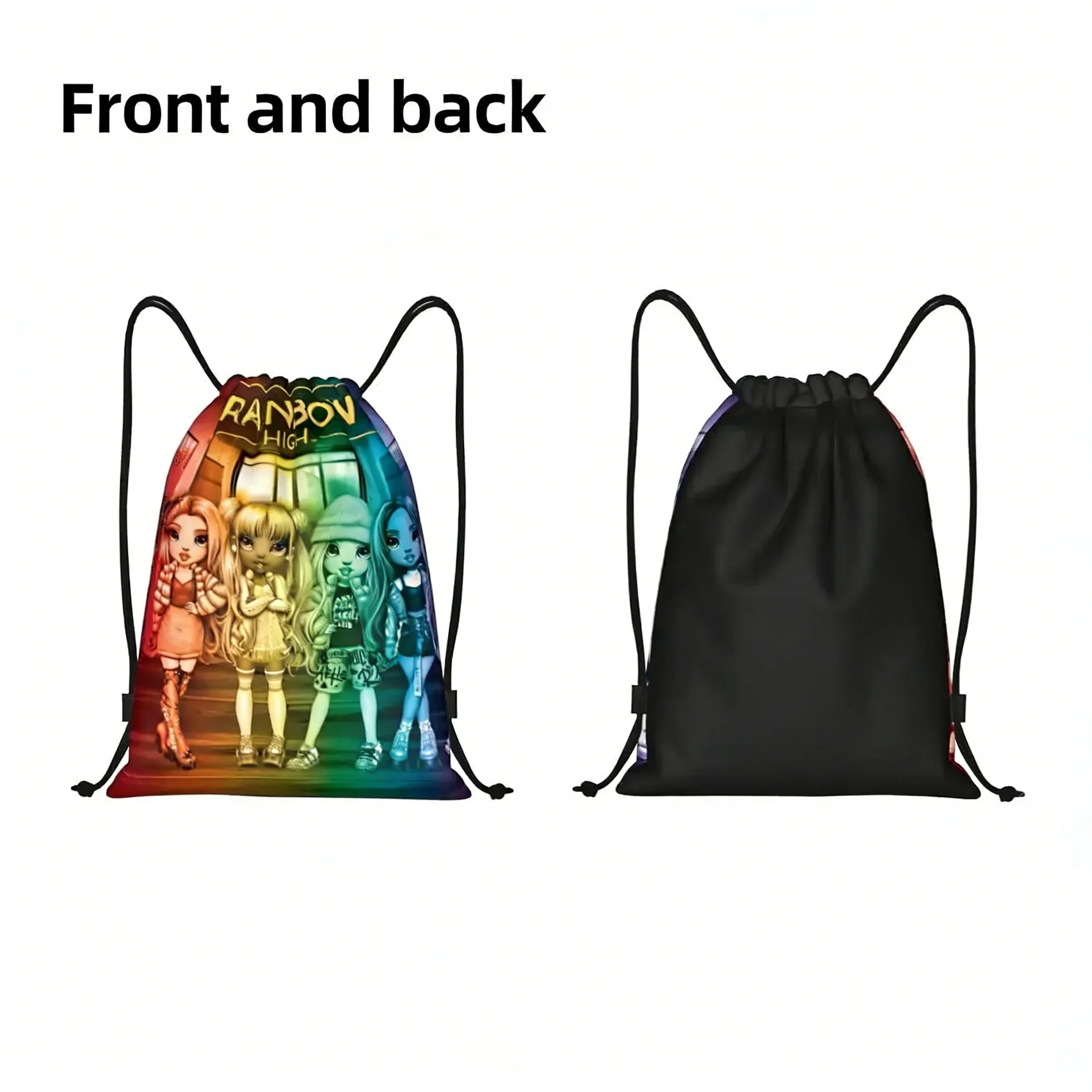 Personalized Rainbow High Drawstring Backpack Men Women Sports Bag Cartoon Animation Shopping Bag