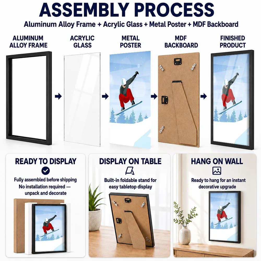 Snowboarder Winter Jump Framed Aluminum Metal Poster Customized Photo Dynamic Mountain Style Wall Art For Bedroom Athlete Gift