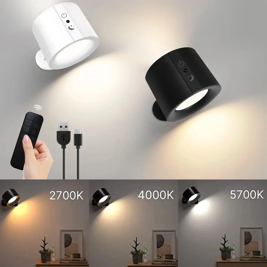 Led Double Head Wall Lamp USB Recharge Wireless Portable Night Light Touch Control Remote 360 Rotatable For Bedroom Reading Lamp