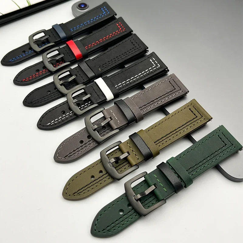 Leather Strap for Samsung Watch 6/4/5 Pro 40/44mm 43/45mm Active 2 Bracelet 20mm 22mm Band For Galaxy Watch 4 6 Classic 42 46mm