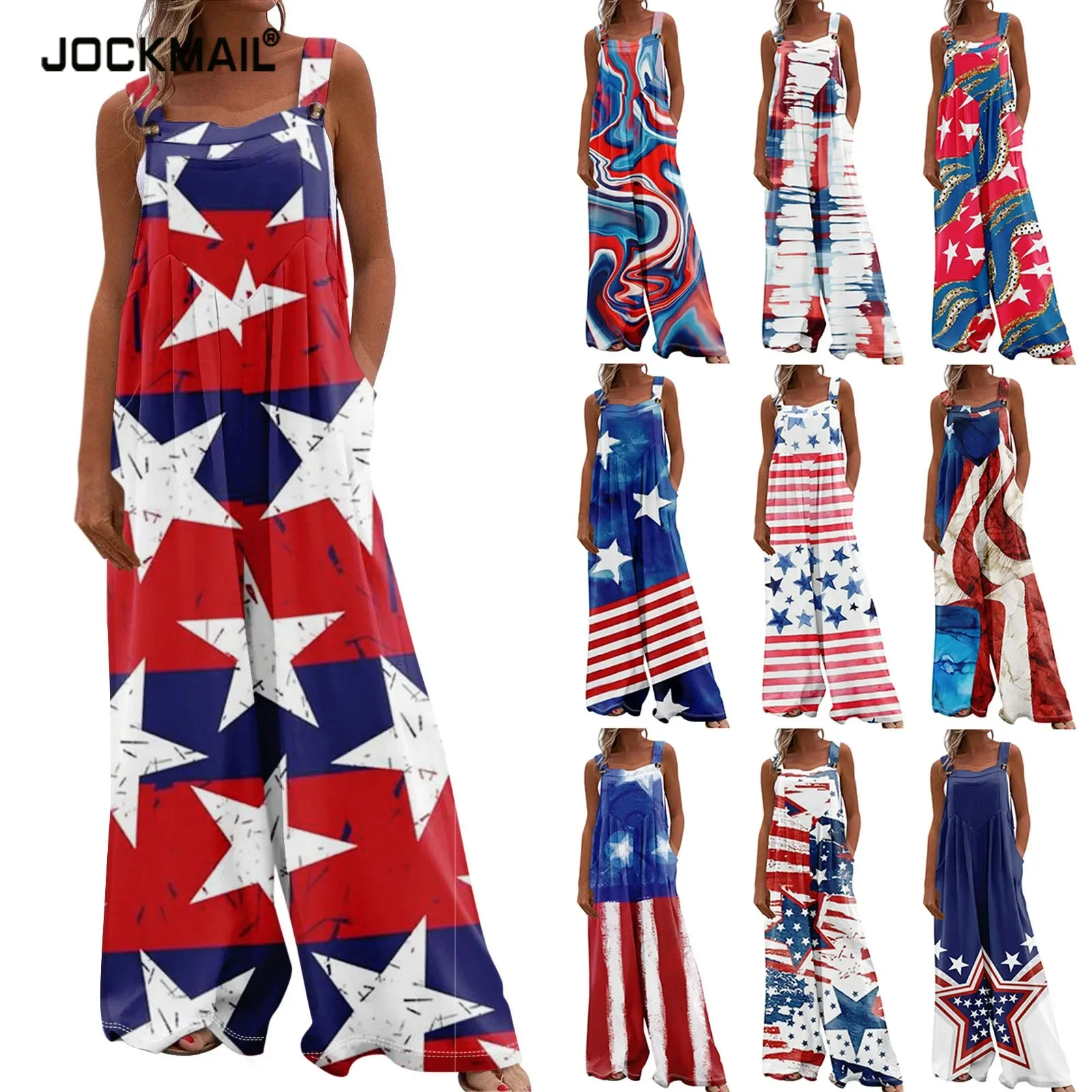 Women American Flag Print Jumpsuit Bib Overalls Suspender Shorts For Long Pant Romper Independence Day Romper Jumpsuit Summer