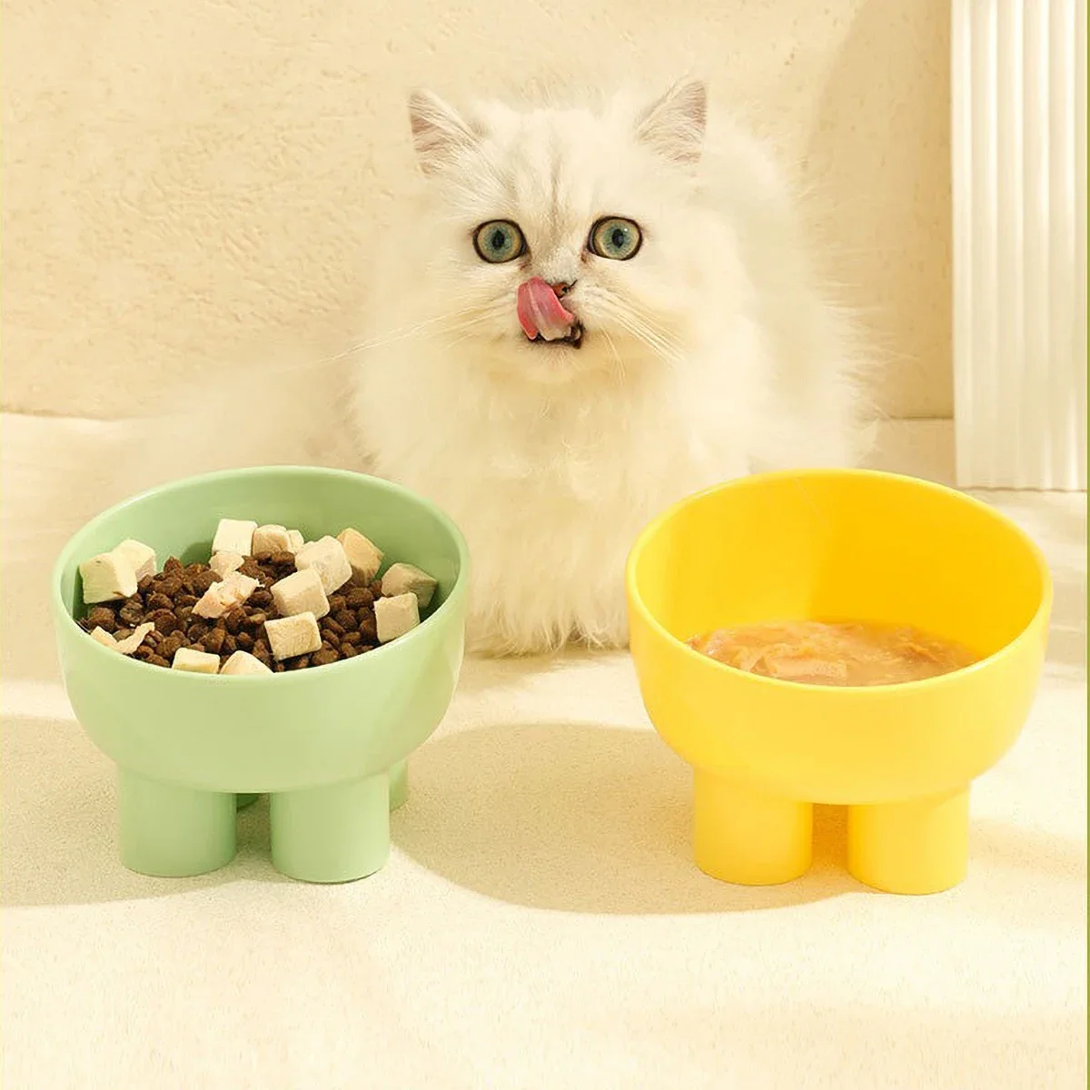 450ML PP Pet Bowl for Cats - Ivory Leg Design, Cervical Caring, Leak Proof  Stackable Multi Functional