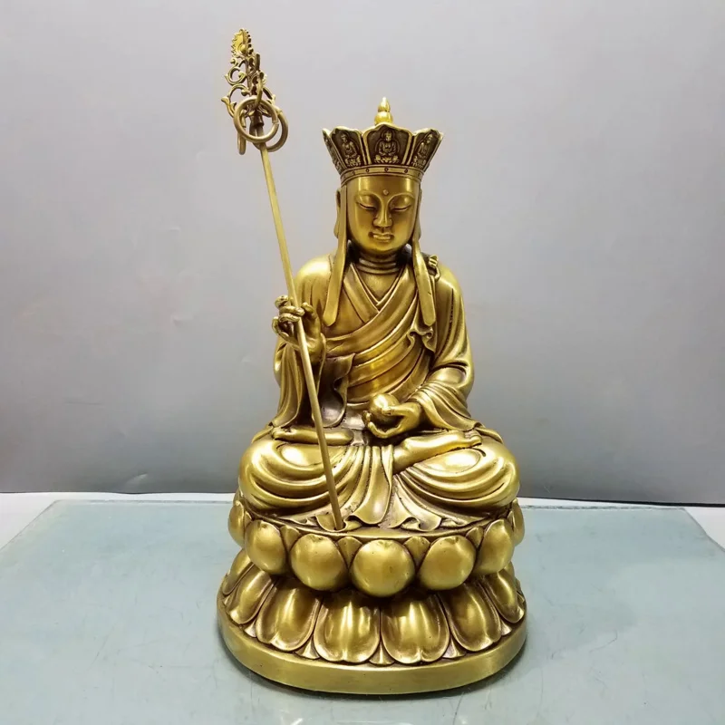 

12"Tibetan Temple Collection Old Bronze Ksitigarbha Bodhisattva Lotus Terrace Sitting Buddha Amitabha Worship Hall Town house