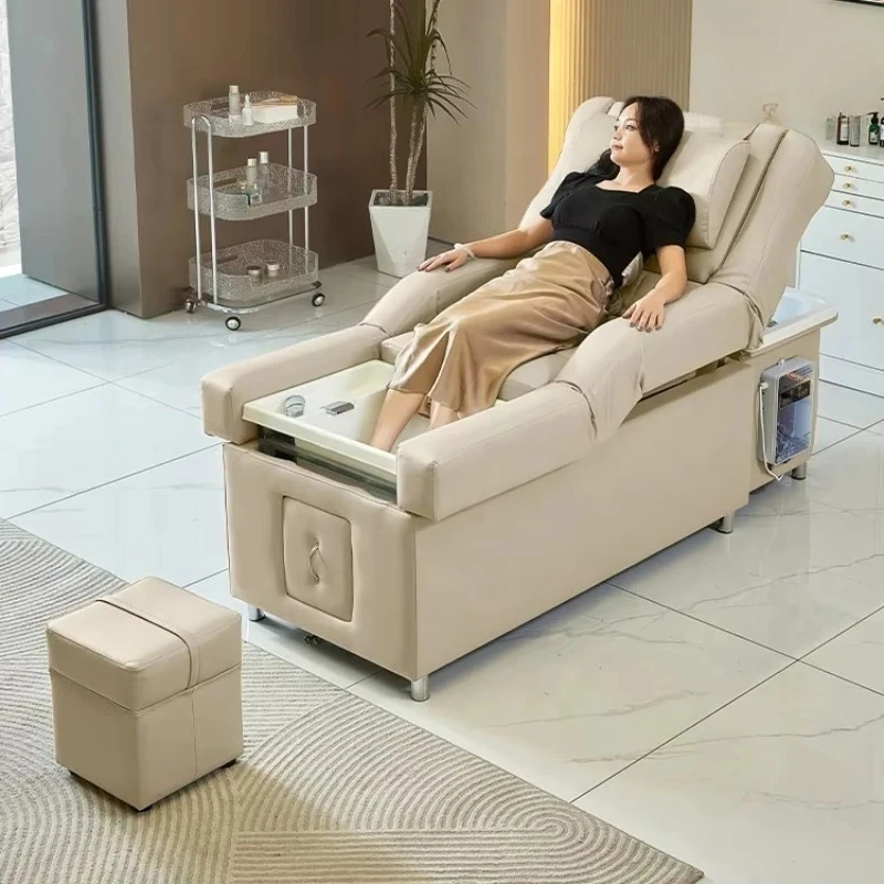 

Многофункциональное кресло для салона красоты: подъем спинки, массаж головы, педикюр и массаж ног | Кресло-мойка для мытья волос и процедур для волос