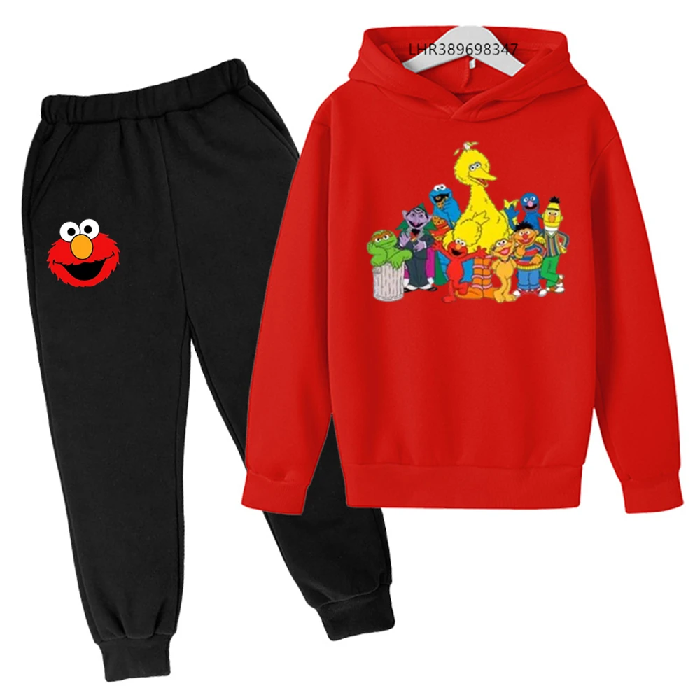 Children Holiday gifts Hoodie+Pants Clothing Suitable age 3-12 Boys Girls Autumn Winter coat black Sweatshirt set Sesame Street